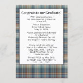 Faire-part Graduation turquoise bleue Tartan Plaid (Dos)