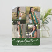 Faire-part Graduation verte 4 Coeurs de calligraphie photo Mo (Debout devant)