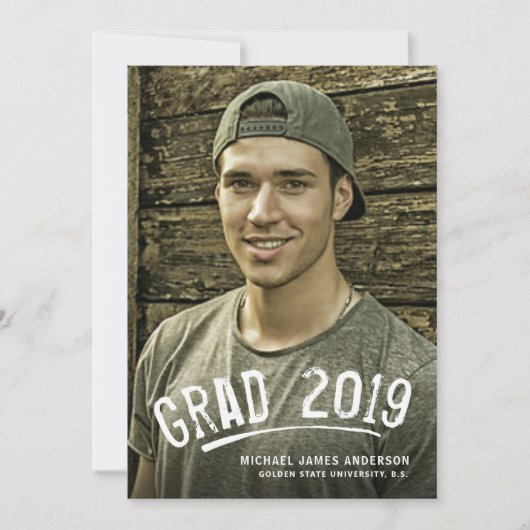 Faire-part Graduation White Grunge Lettered Photo Annonce (Devant)