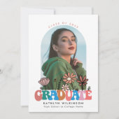 Faire-part Graduations photo Retro Floral Super Script Arch (Devant)