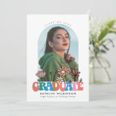Faire-part Graduations photo Retro Floral Super Script Arch (Debout devant)