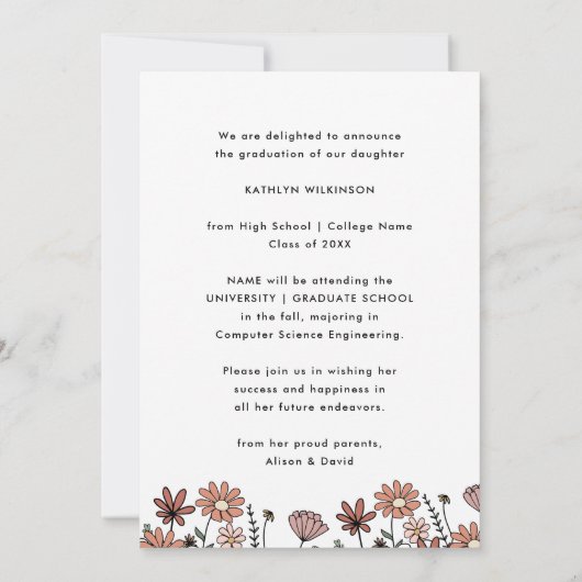 Faire-part Graduations photo Retro Floral Super Script Arch (Dos)