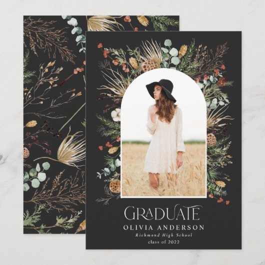 Faire-part Gradué 1 photo arche aquarelle botanique floral (Devant / Derrière)