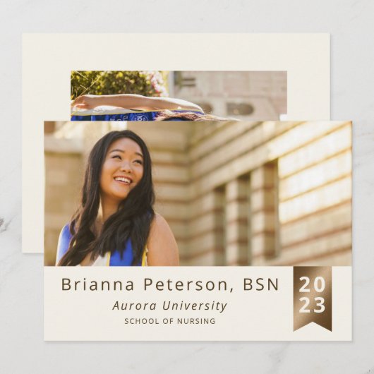 Faire-part Gradué 2 photo Ivory Gold Faux Foil Sash (Devant / Derrière)