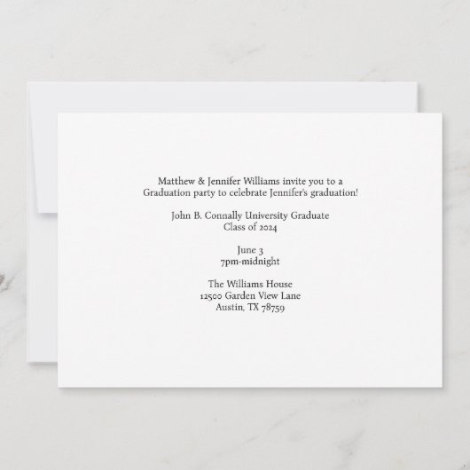 Faire-part Gradué Jaune Personnalisé 2024 Graduation Party (Dos)