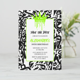 Faire-part graffiti noir et vert pour les 30 ans -