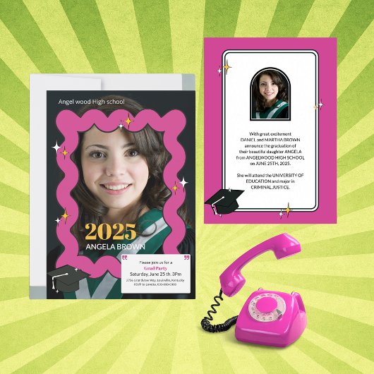 Faire-part Graissage rose rétro ondulé