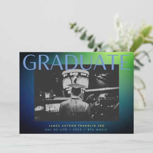 Faire-part graisse photo vert bleu custom college ombre (Debout devant)