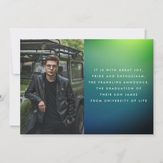 Faire-part graisse photo vert bleu custom college ombre (Dos)