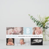 Faire-part Grand Monogramme Initiale Bébé Garçon 5 Photo Bleu (Debout devant)