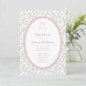 Faire-part Grandmillennial Pink Bow Floral Baby Shower INVITE (Debout devant)