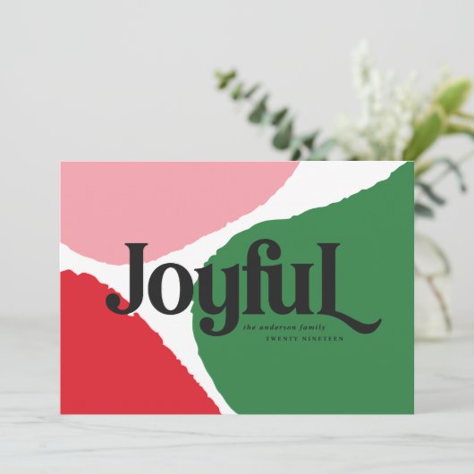 Faire-part Graphique abstrait moderne rouge, rose + vert joye (Debout devant)