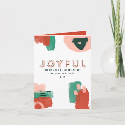 Faire-part Graphique abstrait moderne rouge, rose + vert joye (Devant)