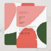 Faire-part Graphisme abstrait moderne rouge, rose + vert (Devant / Derrière)