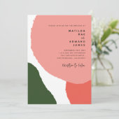 Faire-part Graphisme abstrait moderne rouge, rose + vert anno (Debout devant)