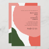 Faire-part Graphisme abstrait moderne rouge, rose + vert anno (Devant / Derrière)