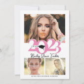 Faire-part Gras 2023 GRAD Casquette 3-Photo Collage Pink Grad (Devant)