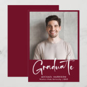 Faire-part Gras Blanc Script Photo Bourgogne Graduation (Devant / Derrière)