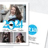 Faire-part Gras Casquette GRAD 2024 3-Photo Sky Blue Graduati