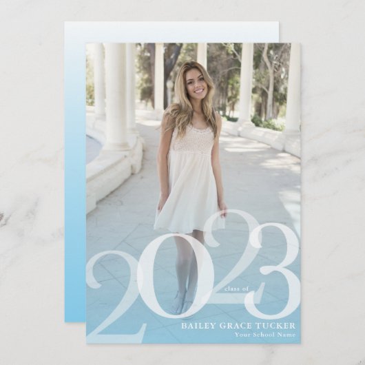 Faire-part Gras GRAD 2023 Superposition bleu clair Graduation (Devant / Derrière)