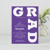 Faire-part Gras GRAD Blanc sur Purple Graduation (Debout devant)