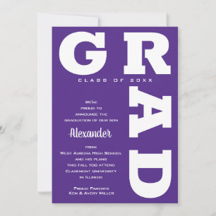 Faire-part Gras GRAD Blanc sur Purple Graduation