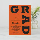 Faire-part Gras GRAD noir sur Orange Graduation (Debout devant)