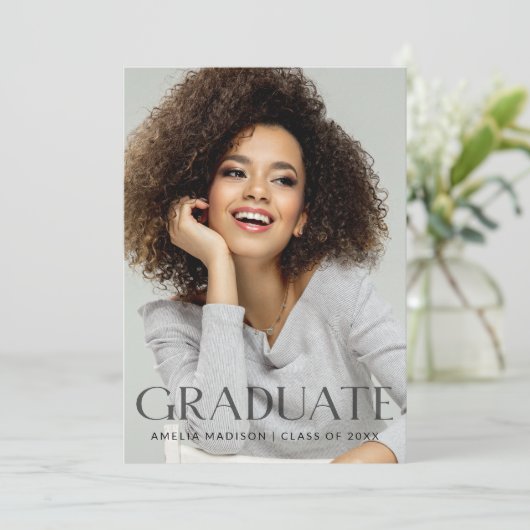 Faire-part Gras moderne transparent Tint foncé Texte Grad Pho (Debout devant)