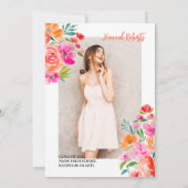 Faire-part Gras photo Boho orangé graduation florale (Dos)