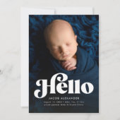 Faire-part Gras rétro bonjour mignon photo bleue (Devant)