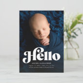 Faire-part Gras rétro bonjour mignon photo bleue (Debout devant)