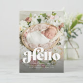Faire-part Gras rétro bonjour mignon photo rose naissance (Debout devant)