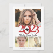 Faire-part Gras Rouge 2023 GRAD Casquette 3-Photo Collage Gra (Devant)