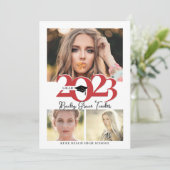 Faire-part Gras Rouge 2023 GRAD Casquette 3-Photo Collage Gra (Debout devant)