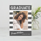 Faire-part Gras Stripes Simple Rétro Gradué Photo Gris (Debout devant)