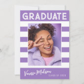 Faire-part Gras Stripes Simple Rétro Gradué Photo Violet (Devant)