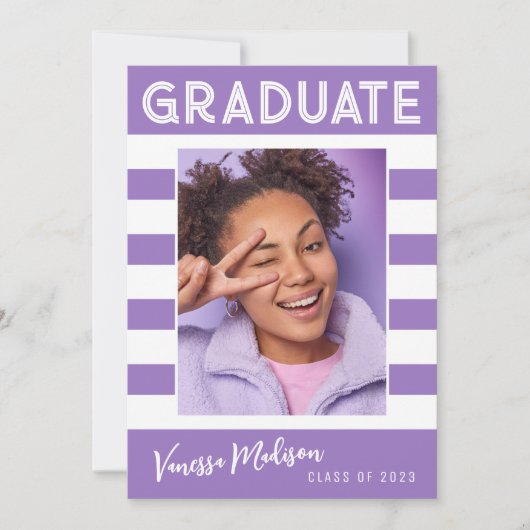 Faire-part Gras Stripes Simple Rétro Gradué Photo Violet (Devant)