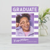 Faire-part Gras Stripes Simple Rétro Gradué Photo Violet (Debout devant)