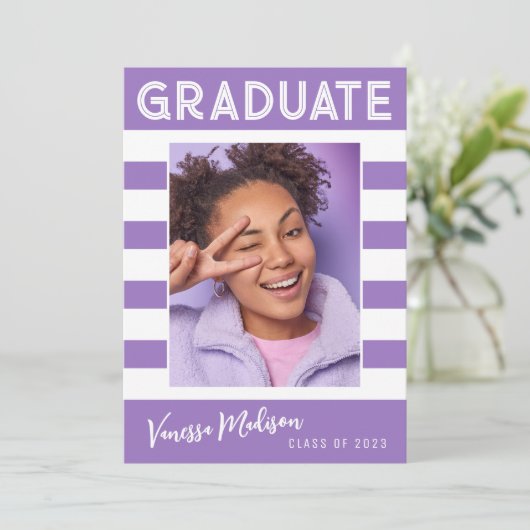 Faire-part Gras Stripes Simple Rétro Gradué Photo Violet (Debout devant)