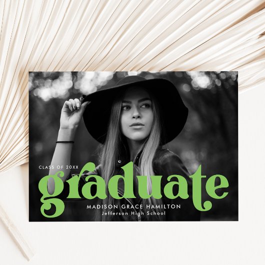 Faire-part Gras Typographie Lime Green Photo Graduation