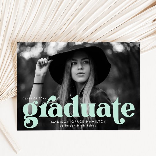 Faire-part Gras Typographie Mint Green Photo Graduation