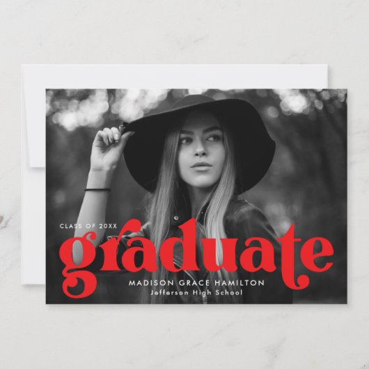 Faire-part Gras Typographie Red Photo Graduation (Devant)