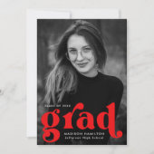 Faire-part Gras Typographie Red Photo Graduation (Devant)