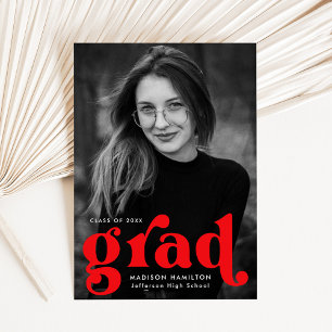 Faire-part Gras Typographie Red Photo Graduation