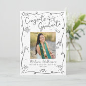 Faire-part Gray Hand Drawn Doodles Graduation 4 Photo White (Debout devant)