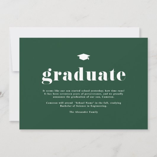 Faire-part Green Bold Typographie 2024 Diplôme photo (Dos)