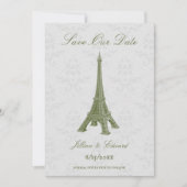 Faire-part Green Eiffel Tower Damask Sauvez La Date (Devant)