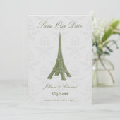 Faire-part Green Eiffel Tower Damask Sauvez La Date (Debout devant)