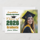 Faire-part Green Gold Class of 2026 Photo Graduation (Devant)