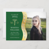 Faire-part Green Gold Graduate Wave Caduceus MD Médicale Grad (Devant)
